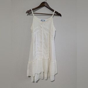 J. Gee Vintage Boho Elegant Cream Lace Trim Ruffle Tiered Panel Dress M